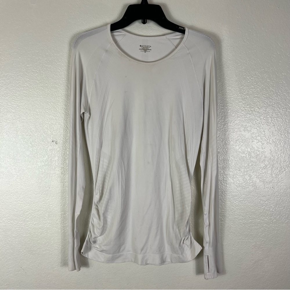 Athleta white tech long sleeve thumbholes medium